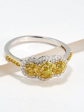 Affinity Diamonds Yellow & White Diamond Cluster Ring 925 Sterling Size 6